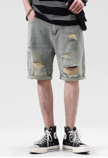 Men's Loose Denim Five-Point Hip-Hop Shorts