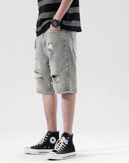 Men's Loose Denim Five-Point Hip-Hop Shorts